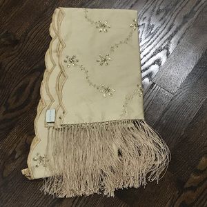 100% Silk Wrap w/ Floral Sequin Design & Fringe